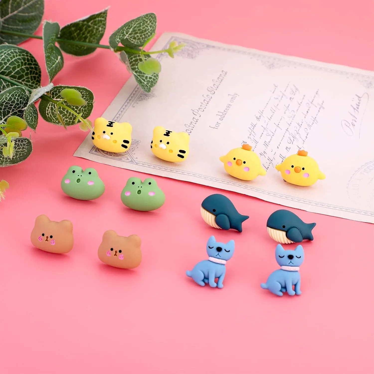 NEWITIN 9 Pairs Cute Animal Bite Earrings for Girls Hypoallergenic Earring 3D Clay Earrings Cartoon Biting Ear Studs Polymer Clay Studs for Girls Women