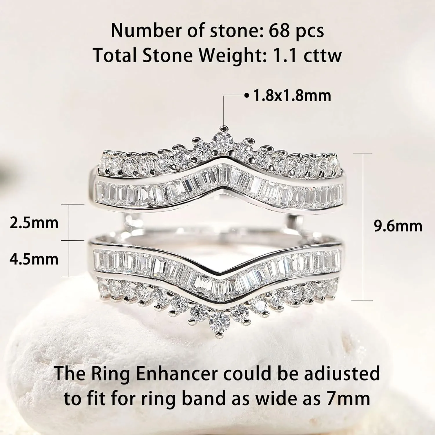 Newshe Jewellery Curved Bridal Ring Enhancer Guard for Women AAAAA Cz Engagement Rings White Gold 925 Sterling Silver Size 5-10