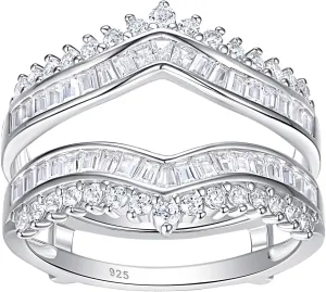 Newshe Jewellery Curved Bridal Ring Enhancer Guard for Women AAAAA Cz Engagement Rings White Gold 925 Sterling Silver Size 5-10
