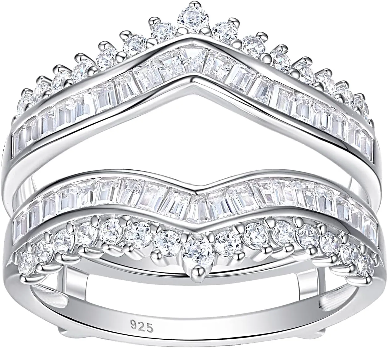 Newshe Jewellery Curved Bridal Ring Enhancer Guard for Women AAAAA Cz Engagement Rings White Gold 925 Sterling Silver Size 5-10