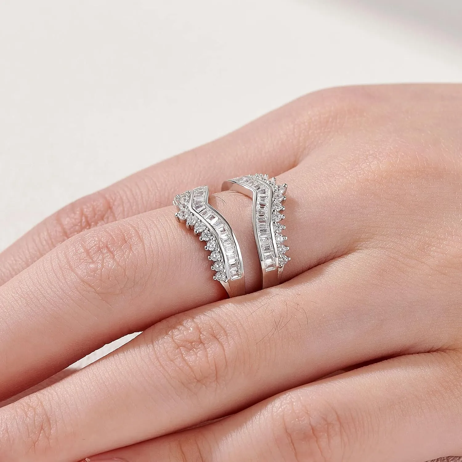 Newshe Jewellery Curved Bridal Ring Enhancer Guard for Women AAAAA Cz Engagement Rings White Gold 925 Sterling Silver Size 5-10