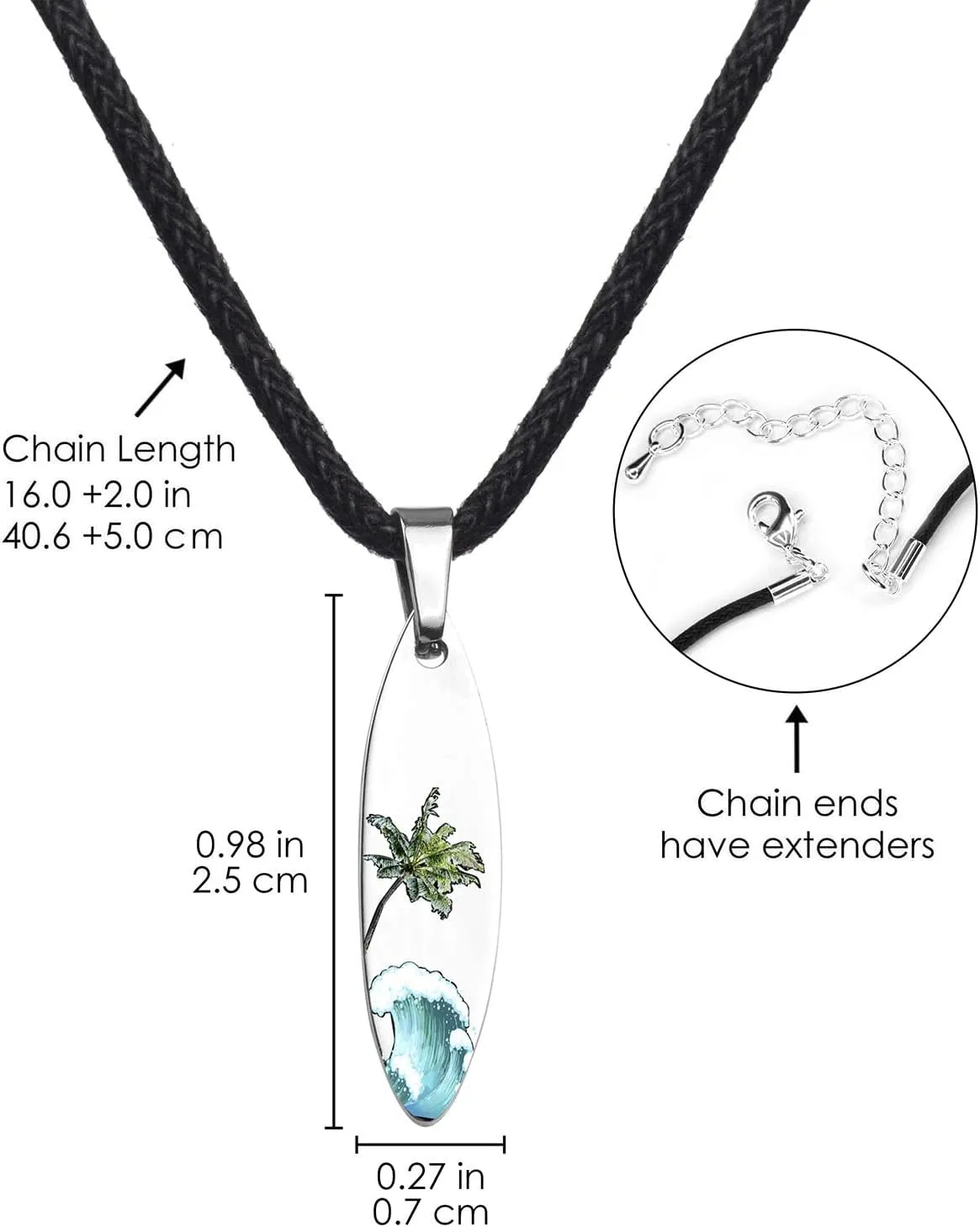 Ocean Wave Surfboard Necklace for Women Men Surfer Necklace Stainless Steel Surfboard Pendant Beach Necklaces Surfer Gifts Jewelry for Women Men Surf Necklace