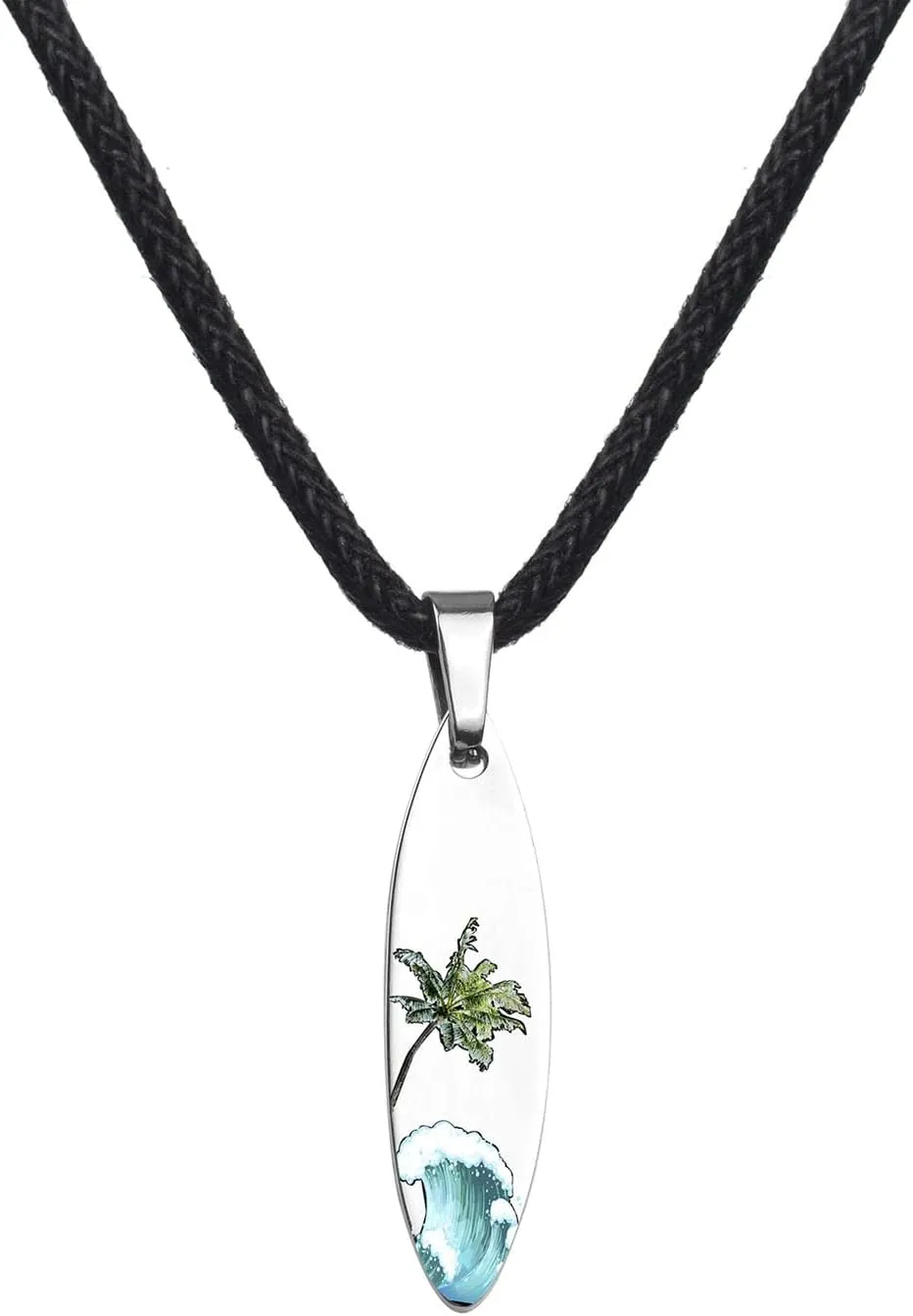 Ocean Wave Surfboard Necklace for Women Men Surfer Necklace Stainless Steel Surfboard Pendant Beach Necklaces Surfer Gifts Jewelry for Women Men Surf Necklace