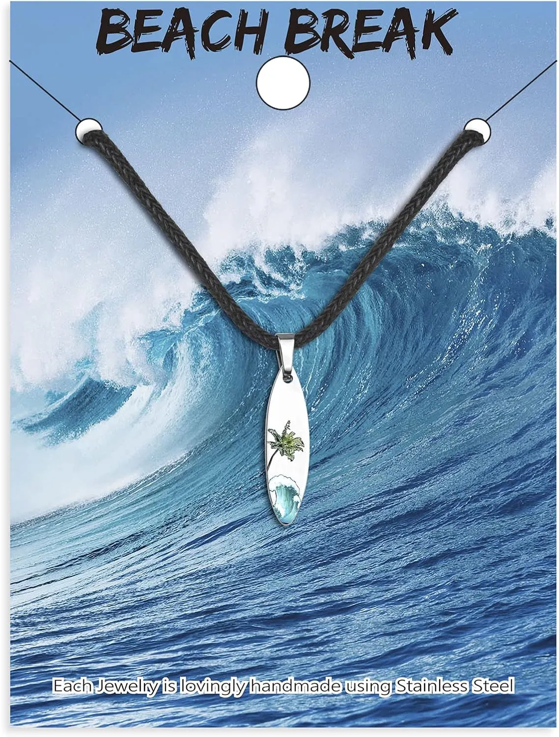Ocean Wave Surfboard Necklace for Women Men Surfer Necklace Stainless Steel Surfboard Pendant Beach Necklaces Surfer Gifts Jewelry for Women Men Surf Necklace