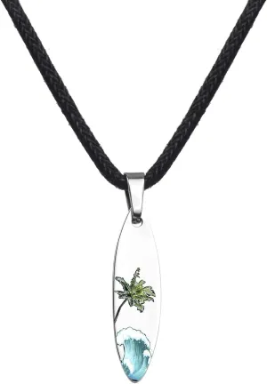 Ocean Wave Surfboard Necklace for Women Men Surfer Necklace Stainless Steel Surfboard Pendant Beach Necklaces Surfer Gifts Jewelry for Women Men Surf Necklace