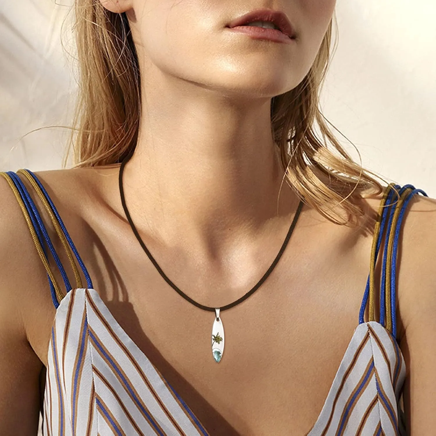Ocean Wave Surfboard Necklace for Women Men Surfer Necklace Stainless Steel Surfboard Pendant Beach Necklaces Surfer Gifts Jewelry for Women Men Surf Necklace