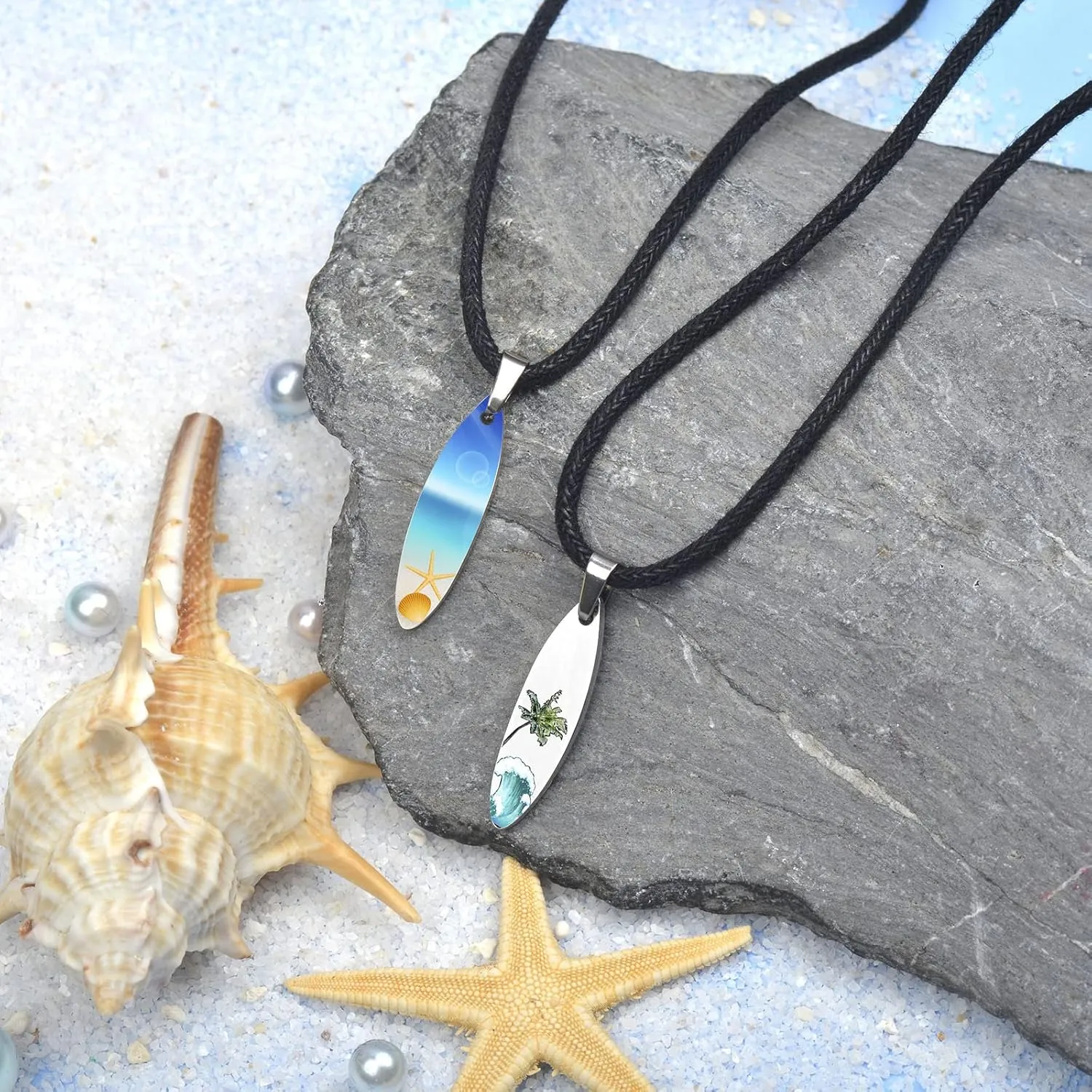Ocean Wave Surfboard Necklace for Women Men Surfer Necklace Stainless Steel Surfboard Pendant Beach Necklaces Surfer Gifts Jewelry for Women Men Surf Necklace