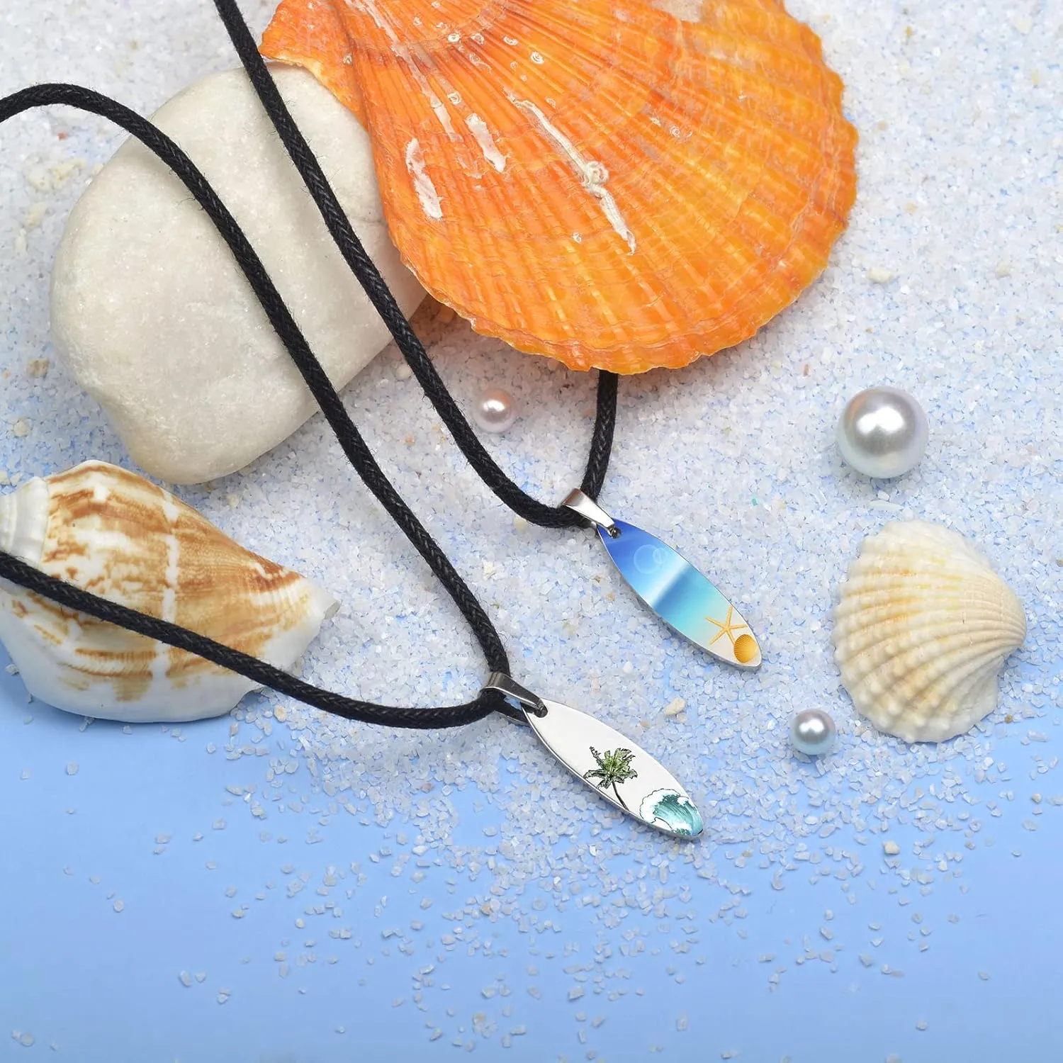 Ocean Wave Surfboard Necklace for Women Men Surfer Necklace Stainless Steel Surfboard Pendant Beach Necklaces Surfer Gifts Jewelry for Women Men Surf Necklace