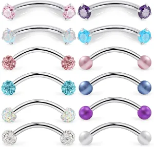Ocptiy 16G Eyebrow Rings Rook Daith Piercings 316L Surgical Steel Snake Bites Vertical Lip Belly Rings Curved BarBells Helix Cartilage Earrings Studs Piercing Jewelry for Women Men 8mm 10mm Length