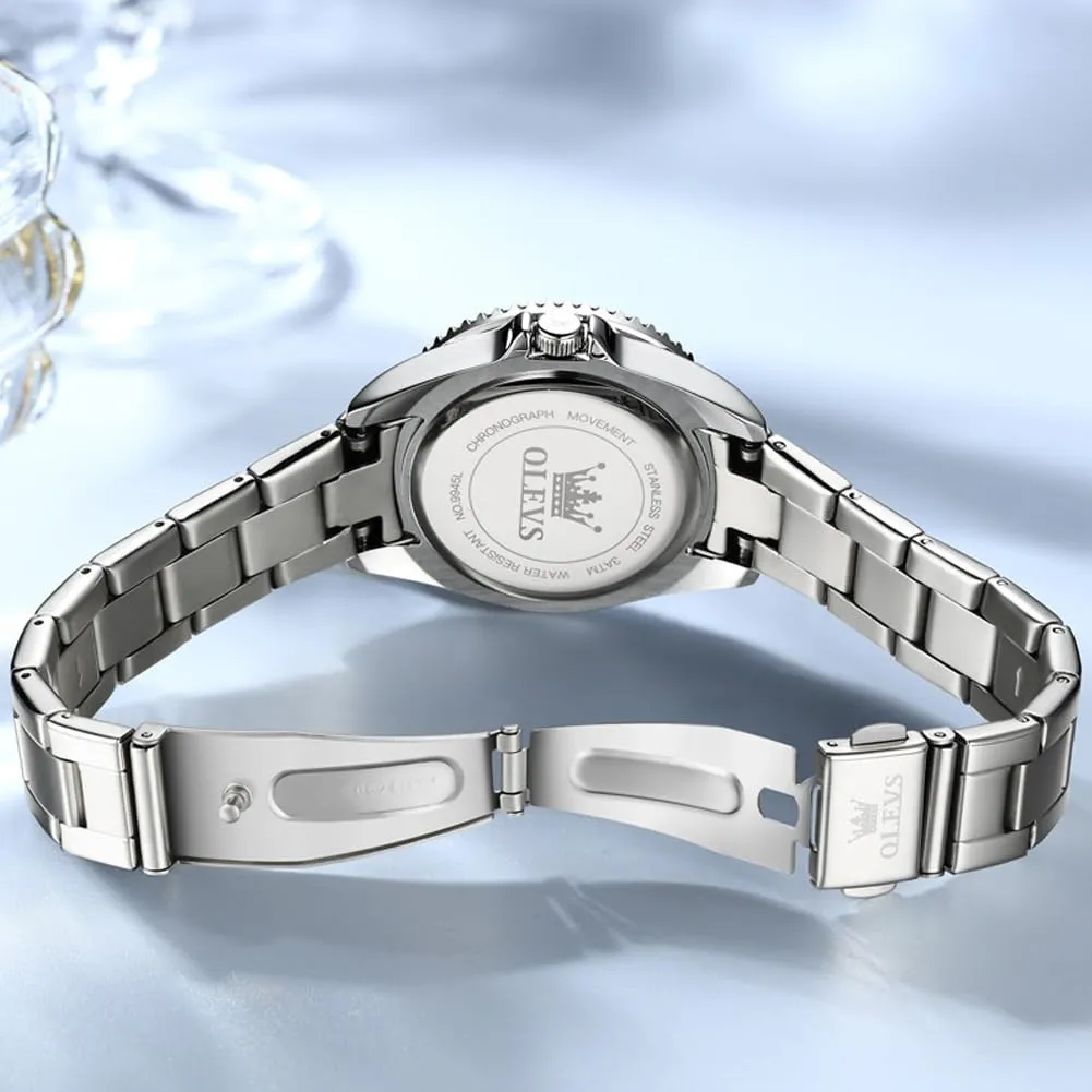 OLEVS Watches for Women Diamond with Date Luxury Leather Female Waterproof Women Wrist Watch Analog Dress Stainless Steel Ladies Watch Luminous Calendar Women Watch Green/Silver/Red Dial