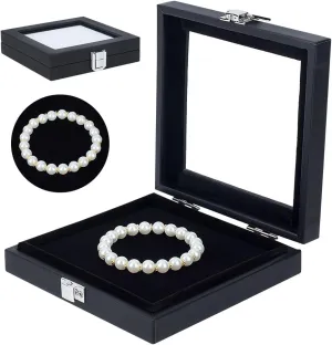 OLYCRAFT Jewelry Gemstone Display Case Imitation Leather Diamond Presentation Box Black Gemstone Display Box with Clear Glass Window Sponge Inside for Gems Coins Diamonds Display-5.4x5.2x1.3 inch