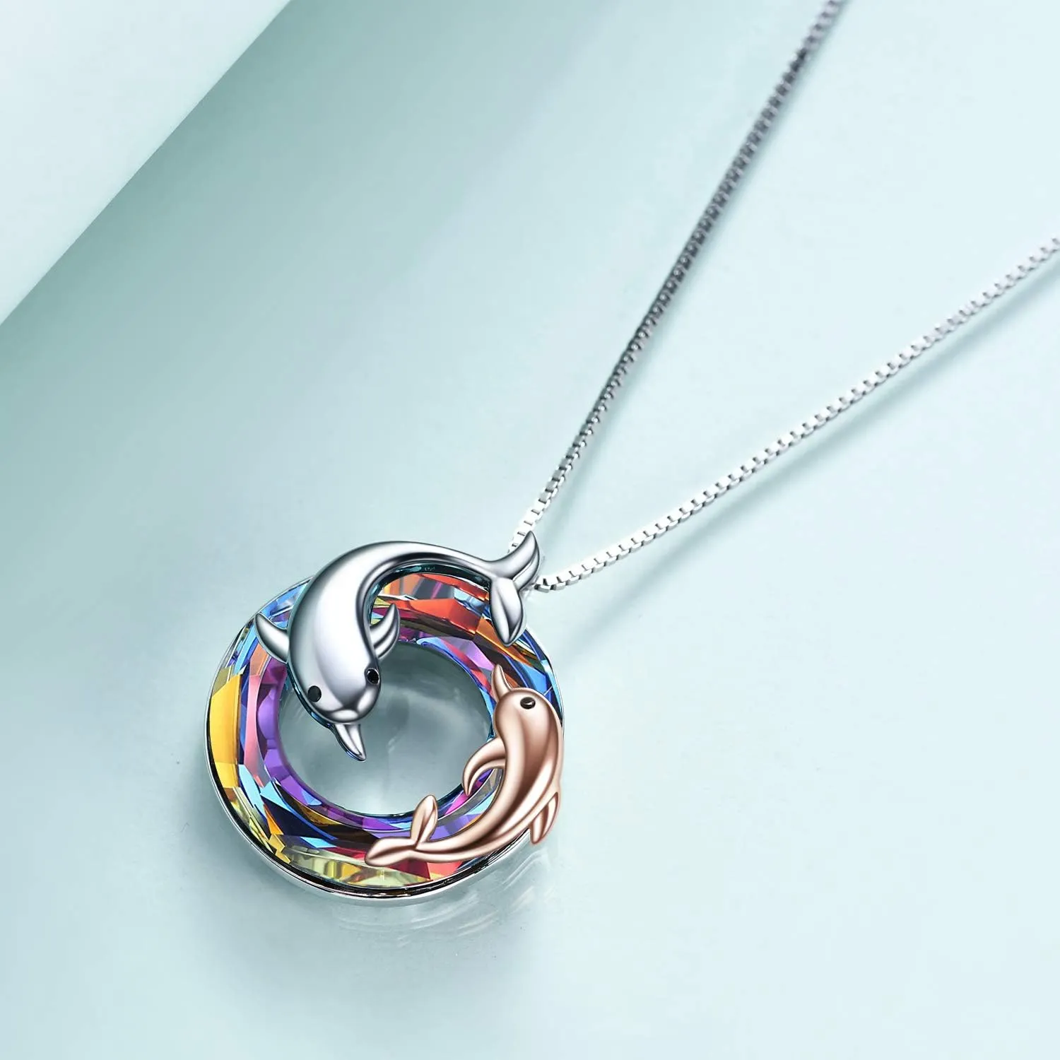 ONEFINITY Dolphin Necklaces Gifts for Women Sterling Silver Crystal Dolphin Pendant Mother and Daughter Ocean Jewelry for Mom Girls Mother's Day Gifts
