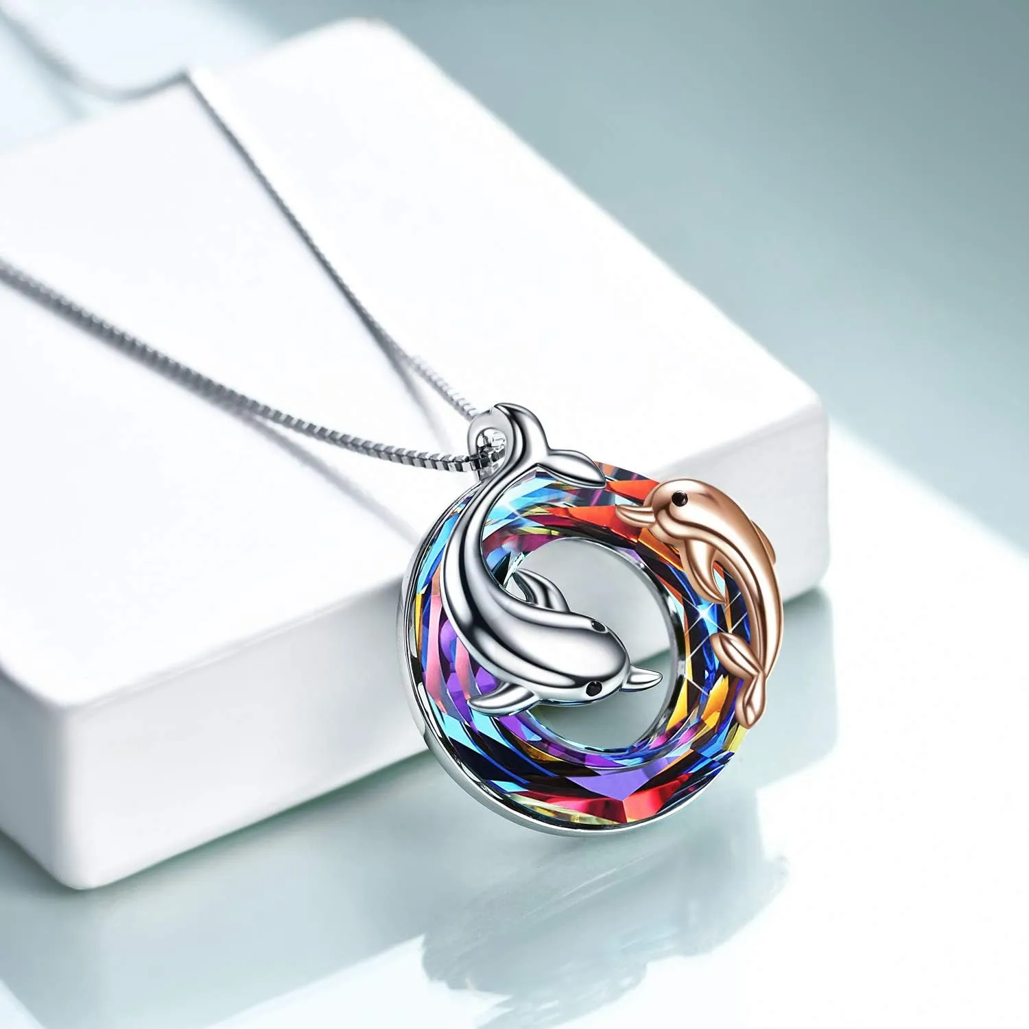ONEFINITY Dolphin Necklaces Gifts for Women Sterling Silver Crystal Dolphin Pendant Mother and Daughter Ocean Jewelry for Mom Girls Mother's Day Gifts