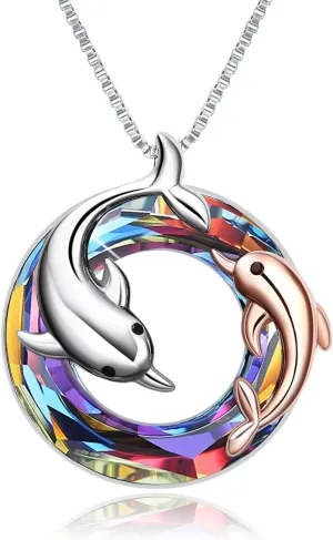 ONEFINITY Dolphin Necklaces Gifts for Women Sterling Silver Crystal Dolphin Pendant Mother and Daughter Ocean Jewelry for Mom Girls Mother's Day Gifts