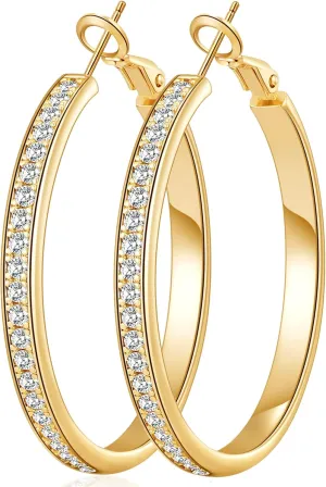 OOOPEL Large Rhinestone Hoops Sparkly Big CZ Hoop Earrings for Women Non Tarnish 925 Sterling Silver/Gold Plated Rhinestone Earrings for Sensitive Ears Gifts 30/40/50/60mm