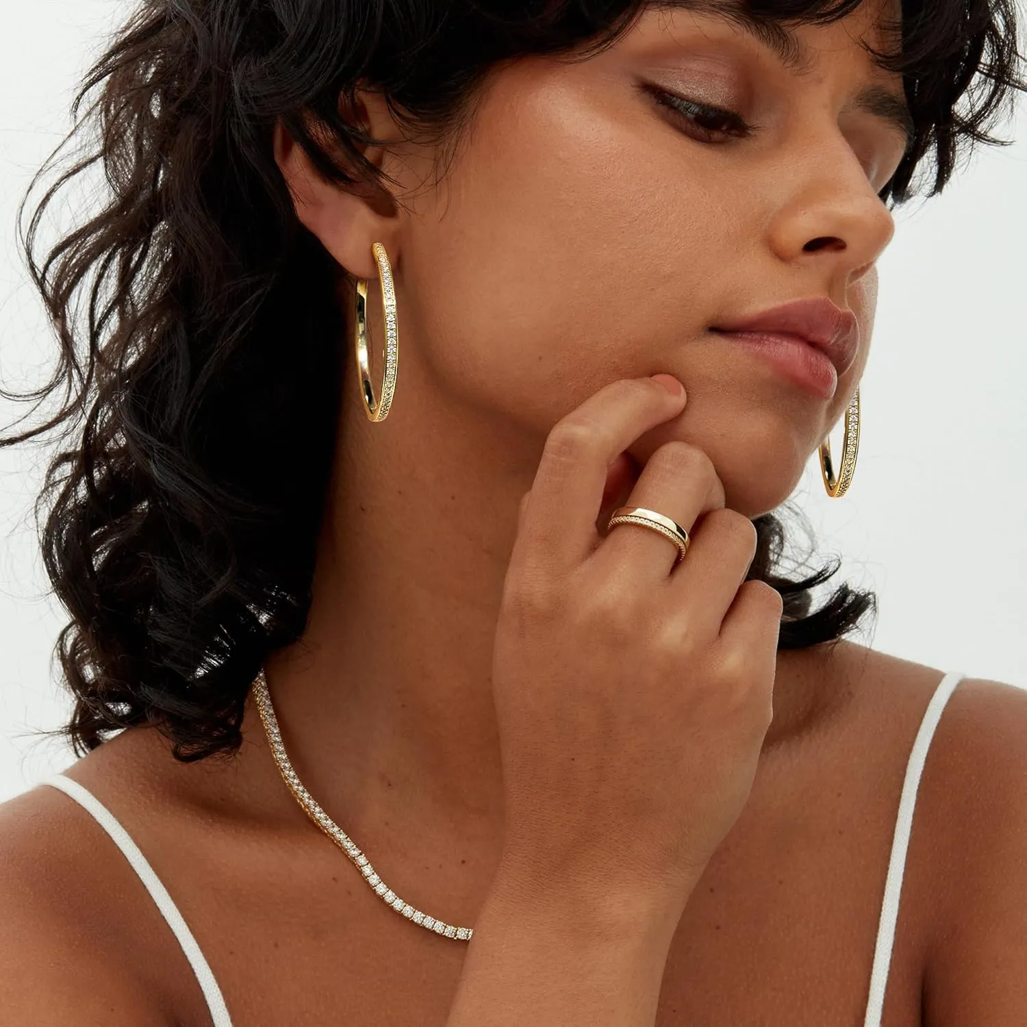 OOOPEL Large Rhinestone Hoops Sparkly Big CZ Hoop Earrings for Women Non Tarnish 925 Sterling Silver/Gold Plated Rhinestone Earrings for Sensitive Ears Gifts 30/40/50/60mm