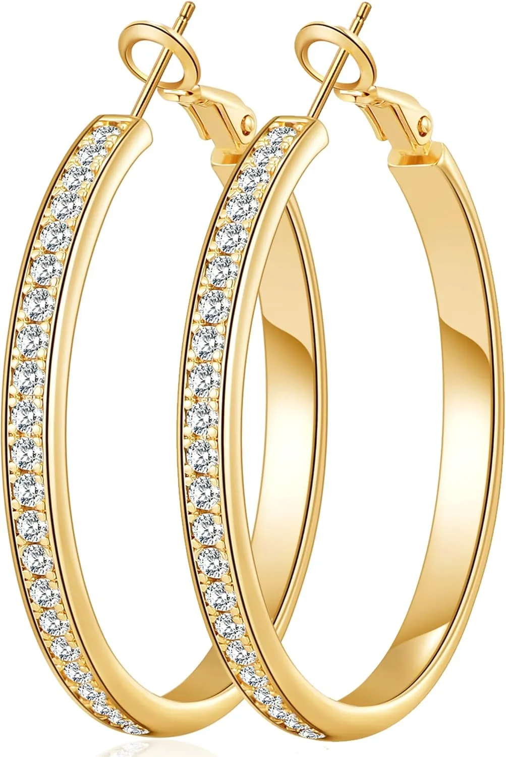 OOOPEL Large Rhinestone Hoops Sparkly Big CZ Hoop Earrings for Women Non Tarnish 925 Sterling Silver/Gold Plated Rhinestone Earrings for Sensitive Ears Gifts 30/40/50/60mm