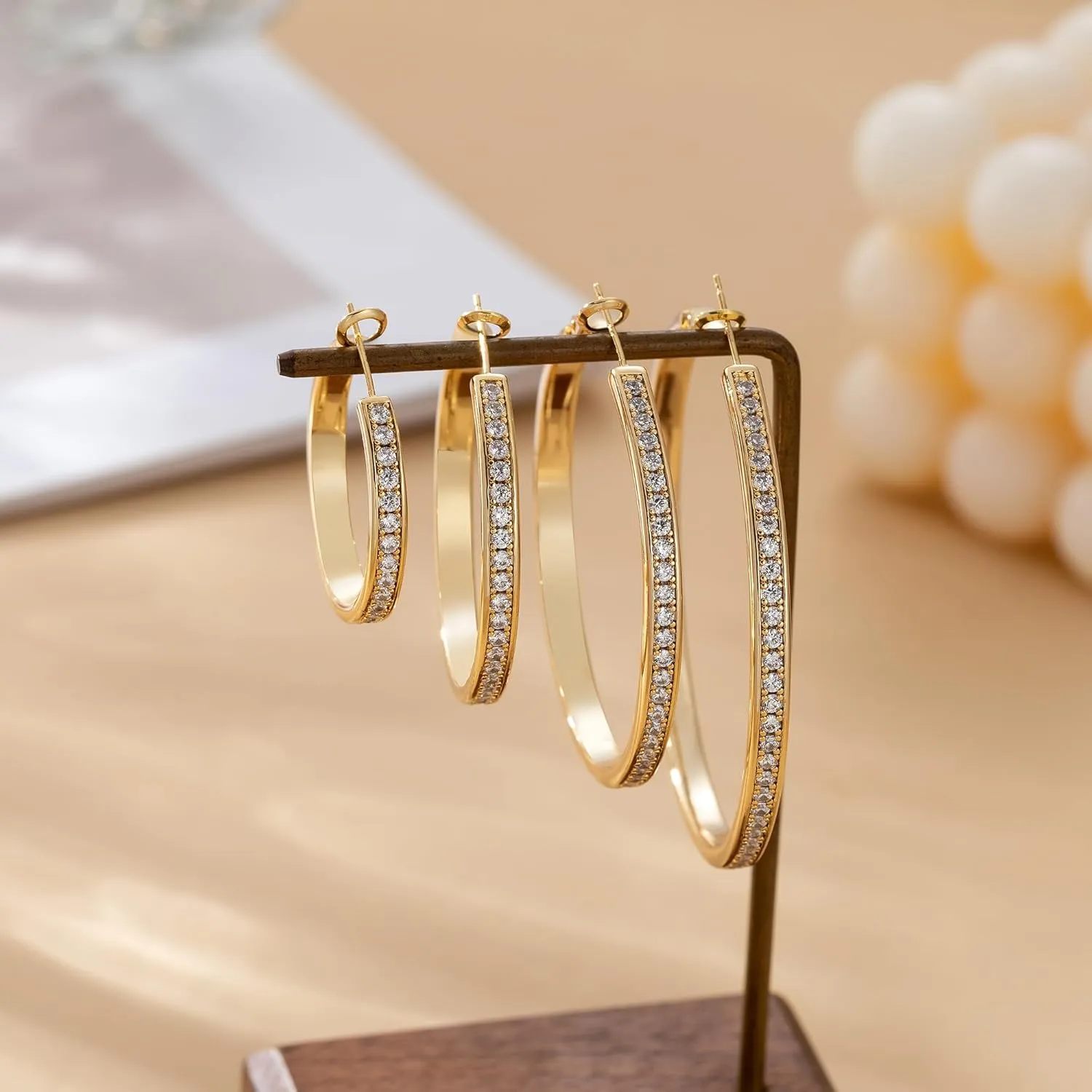OOOPEL Large Rhinestone Hoops Sparkly Big CZ Hoop Earrings for Women Non Tarnish 925 Sterling Silver/Gold Plated Rhinestone Earrings for Sensitive Ears Gifts 30/40/50/60mm