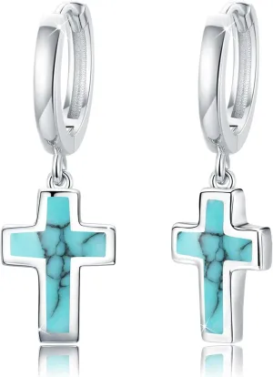 Opal Cross Stud Earrings, 925 Stertling Silver Hypoallergenic Anchor Stud Earrngs and Tiny Opal Cross Studs Jewelry for Women