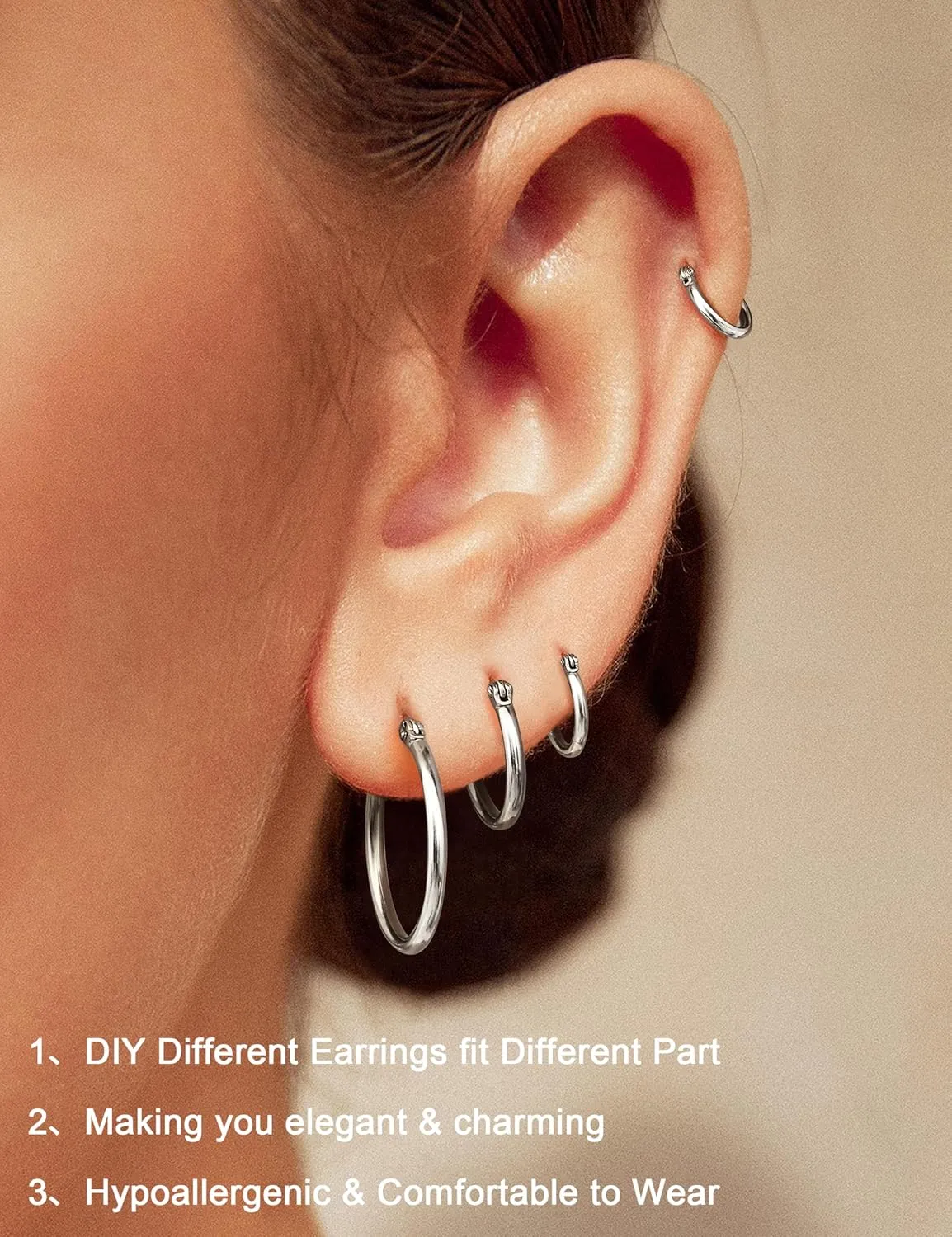 ORAZIO 4 Pairs Stainless Steel Hoop Earrings Set Cute Huggie Earrings for Women,10MM-20MM