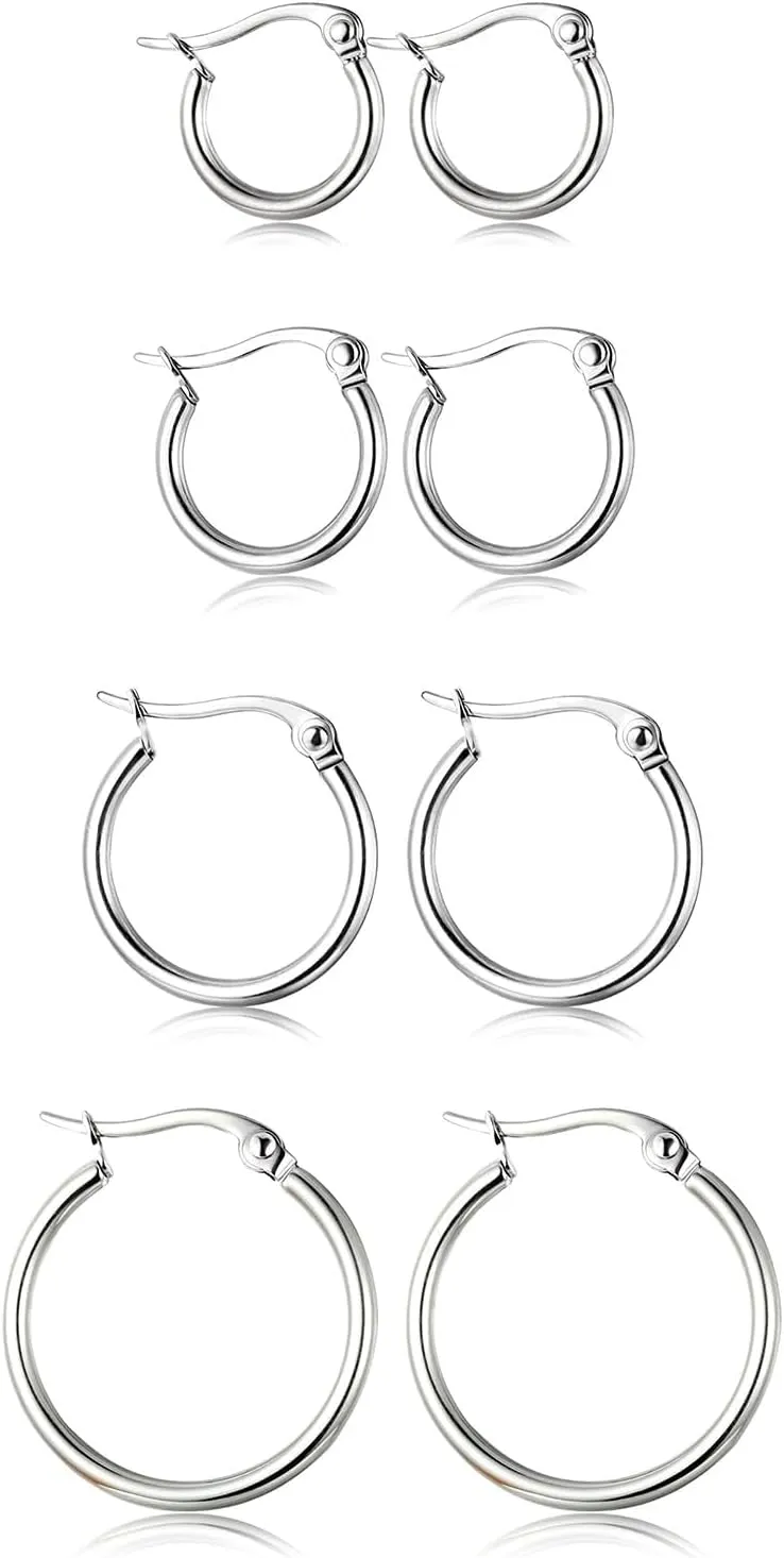 ORAZIO 4 Pairs Stainless Steel Hoop Earrings Set Cute Huggie Earrings for Women,10MM-20MM