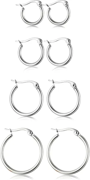 ORAZIO 4 Pairs Stainless Steel Hoop Earrings Set Cute Huggie Earrings for Women,10MM-20MM