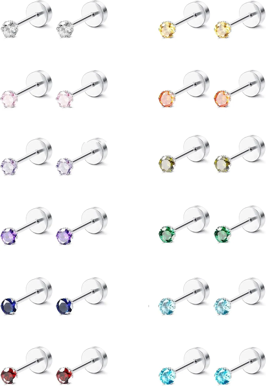 ORAZIO CZ Stud Earrings for Women Men Stainless Steel Cubic Zirconia Screwback Earrings Set