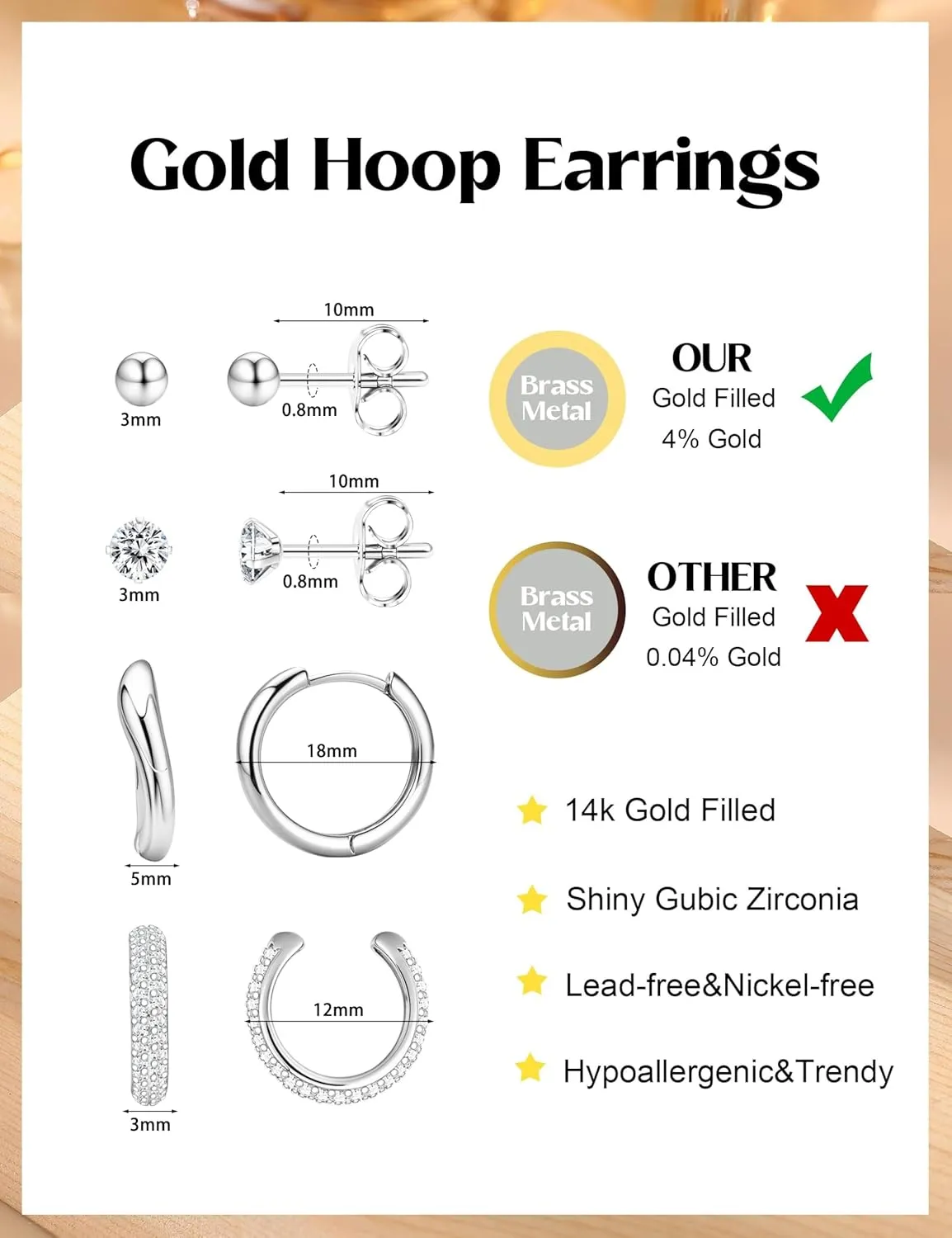 ORAZIO Small Gold Hoop Earrings for Women Hypoallergenic 14K Gold Plated Chunky Huggie Earring Sets for Multiple Piercing Dainty Earing Stacks Set Cute Silver Cartilage Jewelry Trendy Gifts
