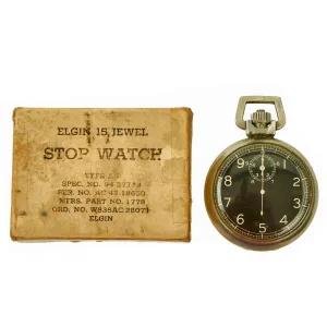 Original U.S. WWII FULLY FUNCTIONAL 1944 Army Air Corps B-17 Navigator Type A-8 Jitterbug Stopwatch by Elgin with Box - Named to T/5 Gustave Sidabras