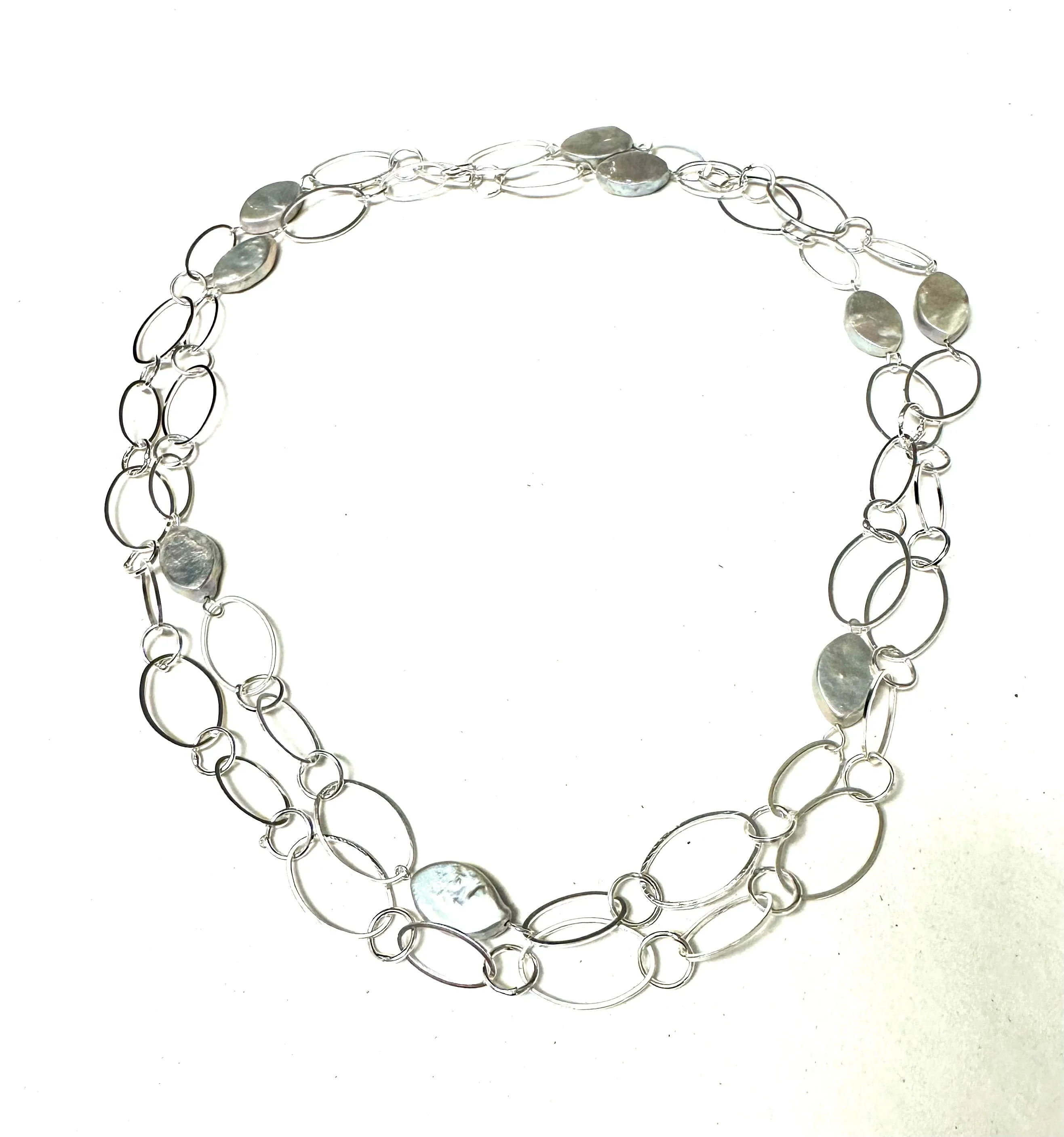Oval Link and Pearl Necklace