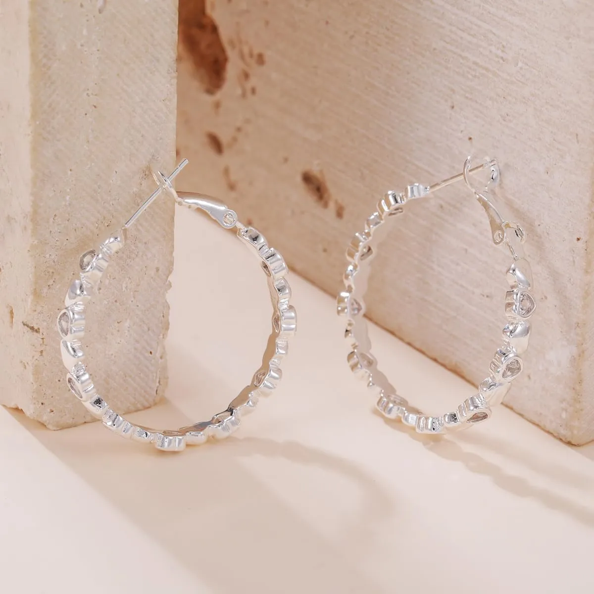 PABBEU S925 Sterling Silver Hoop Earrings for Women Cubic Zirconia Hypoallergenic Lightweight Dainty Heart Large Silver Hoop Earrings for Women 30/40mm