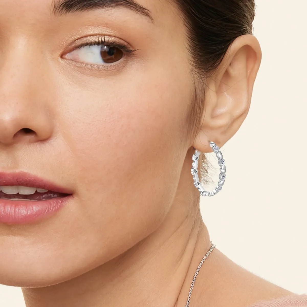 PABBEU S925 Sterling Silver Hoop Earrings for Women Cubic Zirconia Hypoallergenic Lightweight Dainty Heart Large Silver Hoop Earrings for Women 30/40mm