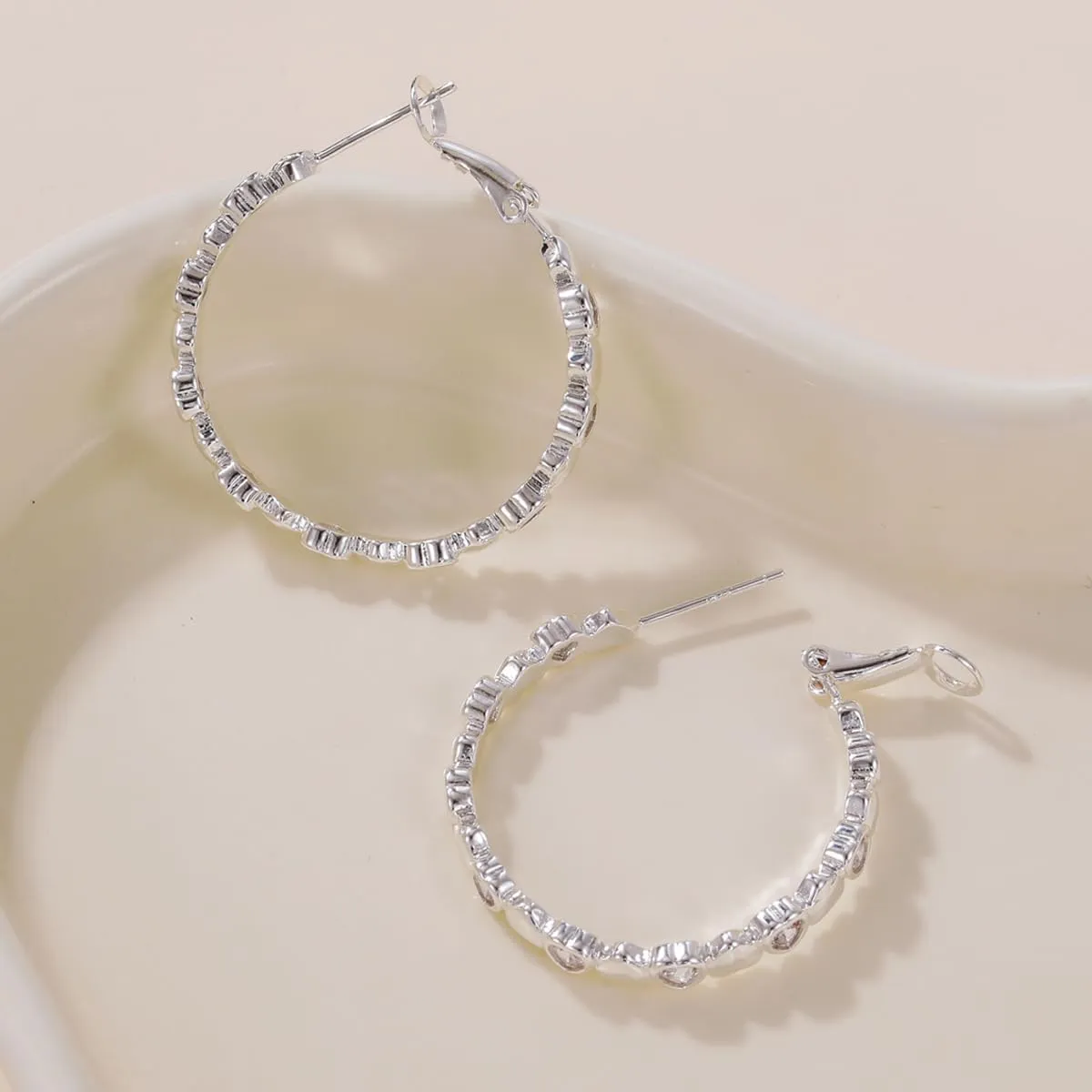 PABBEU S925 Sterling Silver Hoop Earrings for Women Cubic Zirconia Hypoallergenic Lightweight Dainty Heart Large Silver Hoop Earrings for Women 30/40mm