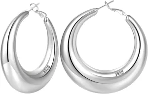 PABBEU Sterling Silver Chunky Large Hoops - Hypoallergenic S925 Silver Earrings for Women - 30/40/50MM