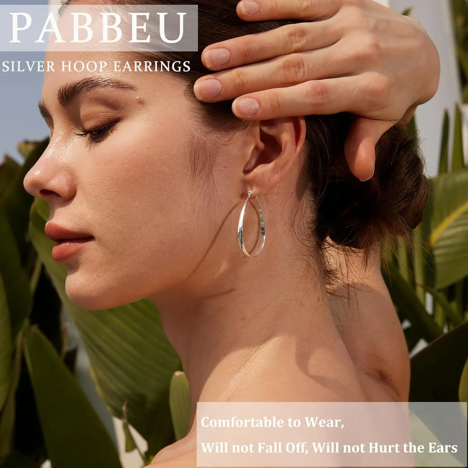 PABBEU Sterling Silver Hoop Earrings for Women Thick Large Hoops Earrings Lightweight Hypoallergenic Oval Silver Hoop Earring for Women Gifts 30/40/50/60MM