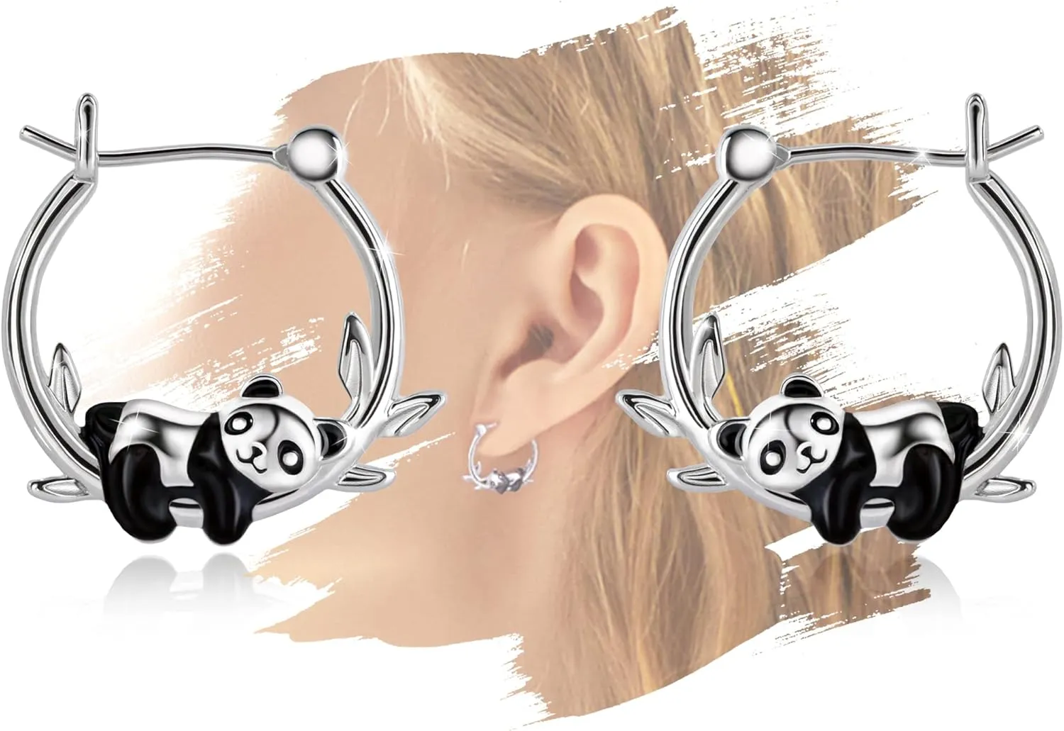 Panda Earrings for Girls - Sterling Silver Panda Hoop Earrings for Teens Hypoallergenic Cute Animal Earrings for Women for Sensitive Ears Huggie Hoop Earrings Gifts for New Years Birthday