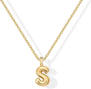 PAVOI 14K Gold Plated Dainty Chunky Bubble Initial Letter Pendant Necklace for Women | Alphabet Letter Necklace
