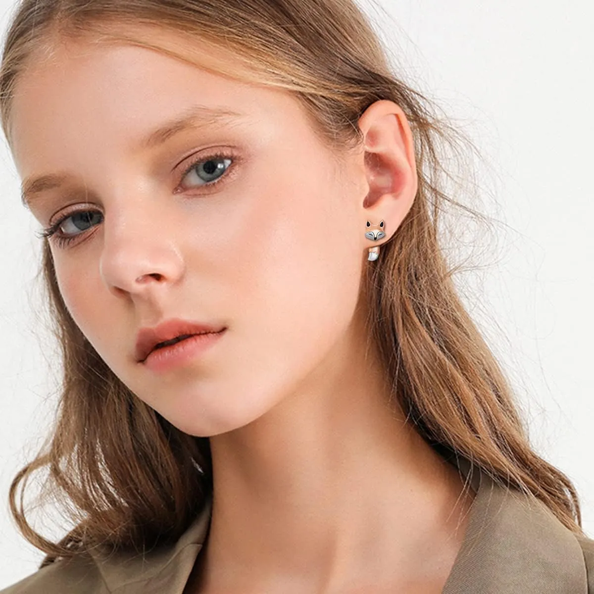 PELOVNY Fox Earrings Pink Abalone Shell/Rose Gold Sterling Silver Hypoallergenic Fox Dangle Drop Earrings Jewelry Gifts For Women