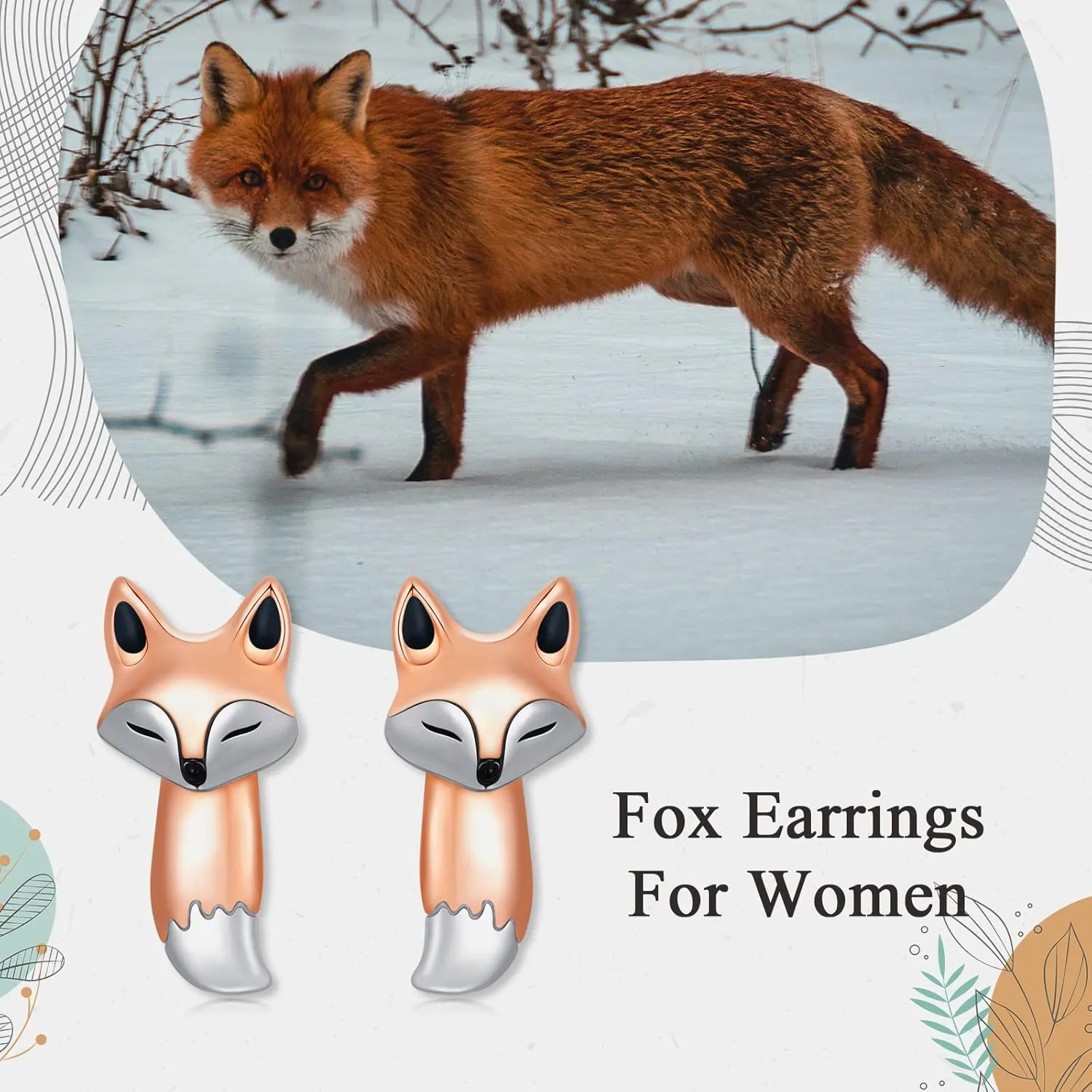 PELOVNY Fox Earrings Pink Abalone Shell/Rose Gold Sterling Silver Hypoallergenic Fox Dangle Drop Earrings Jewelry Gifts For Women