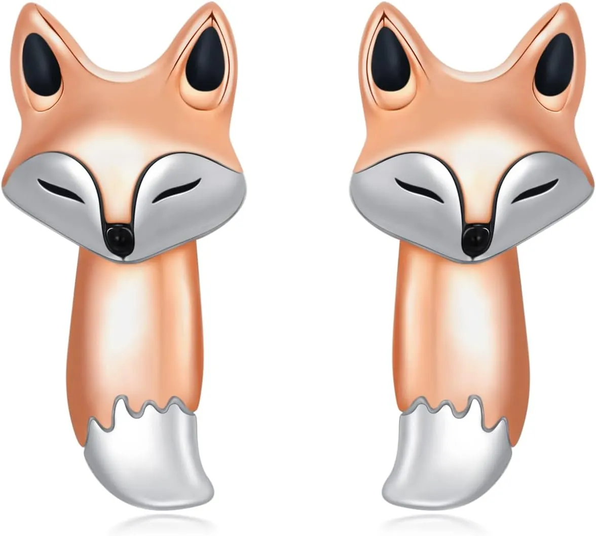 PELOVNY Fox Earrings Pink Abalone Shell/Rose Gold Sterling Silver Hypoallergenic Fox Dangle Drop Earrings Jewelry Gifts For Women