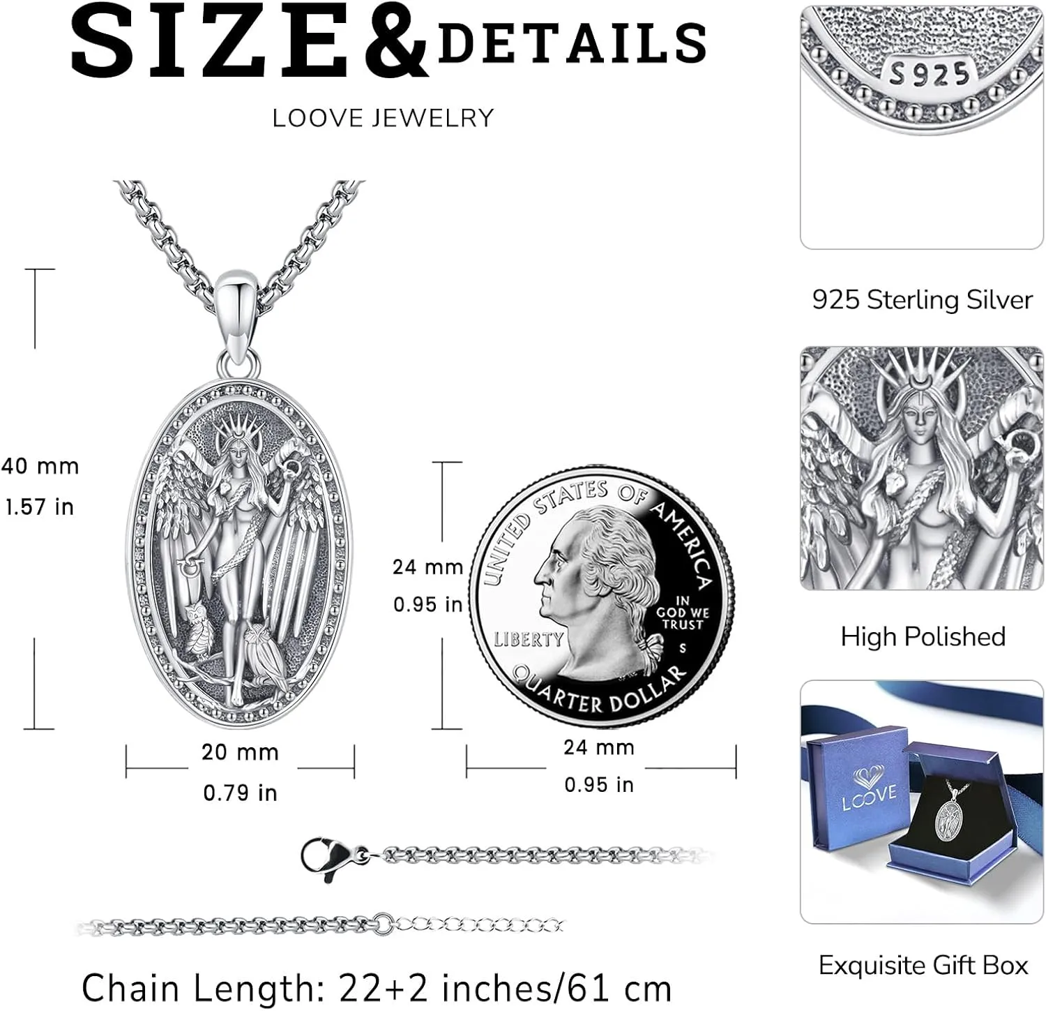 Pentagram Necklace Sterling Silver Triple Moon Goddess/Celtic Knot Witches Knot/Ankh/Sun and Moon/Hecate/Lilith/Santa Muerte/Tetragrammaton Pendant Necklace Pagan Wiccan Magic Egyptian Amulet Jewelry for Women Men