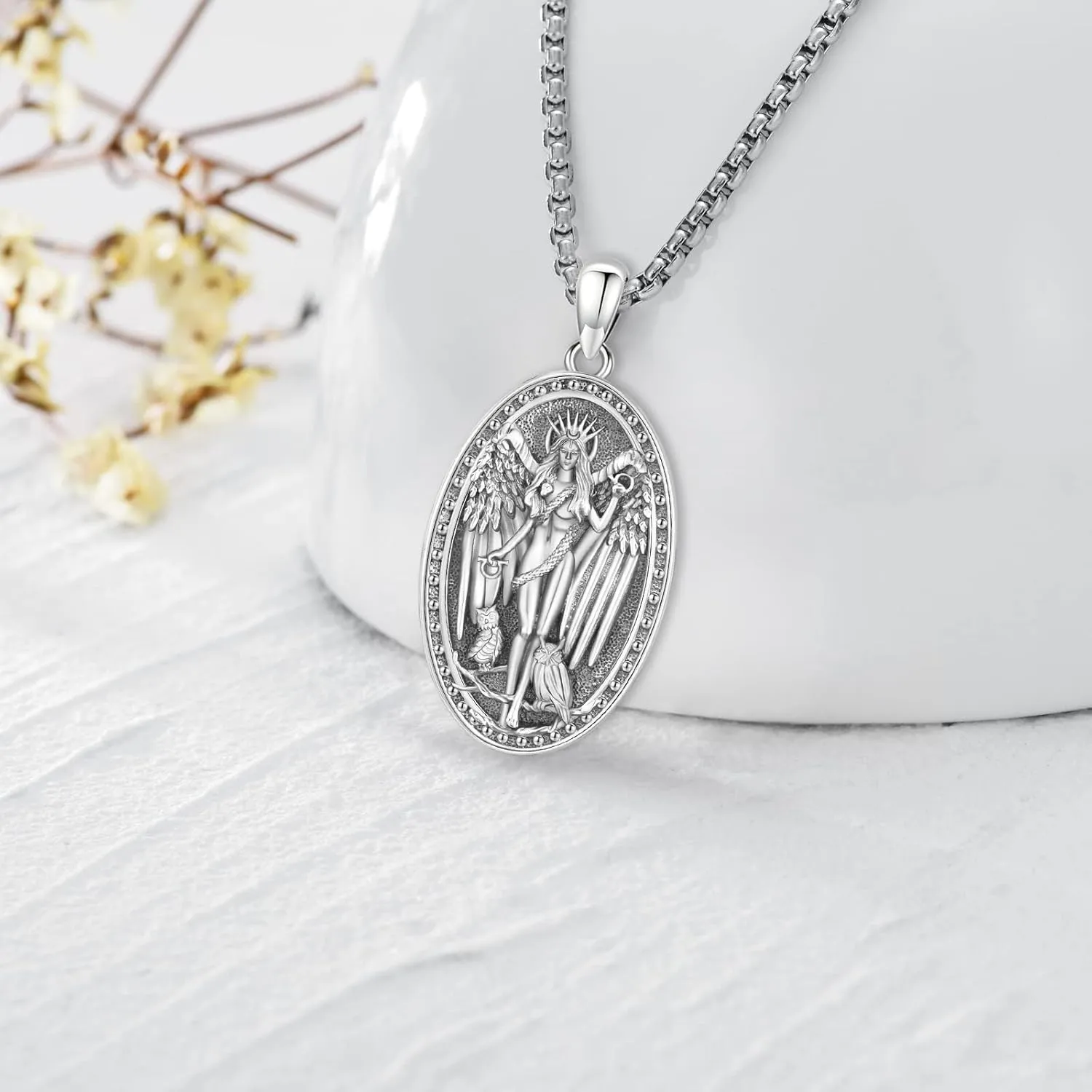 Pentagram Necklace Sterling Silver Triple Moon Goddess/Celtic Knot Witches Knot/Ankh/Sun and Moon/Hecate/Lilith/Santa Muerte/Tetragrammaton Pendant Necklace Pagan Wiccan Magic Egyptian Amulet Jewelry for Women Men