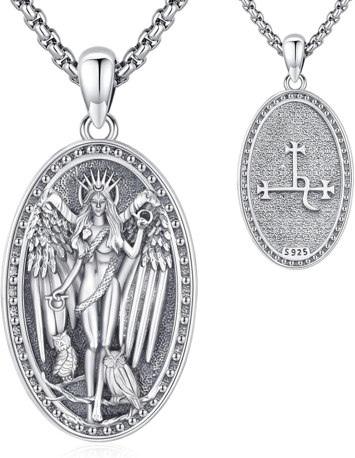 Pentagram Necklace Sterling Silver Triple Moon Goddess/Celtic Knot Witches Knot/Ankh/Sun and Moon/Hecate/Lilith/Santa Muerte/Tetragrammaton Pendant Necklace Pagan Wiccan Magic Egyptian Amulet Jewelry for Women Men