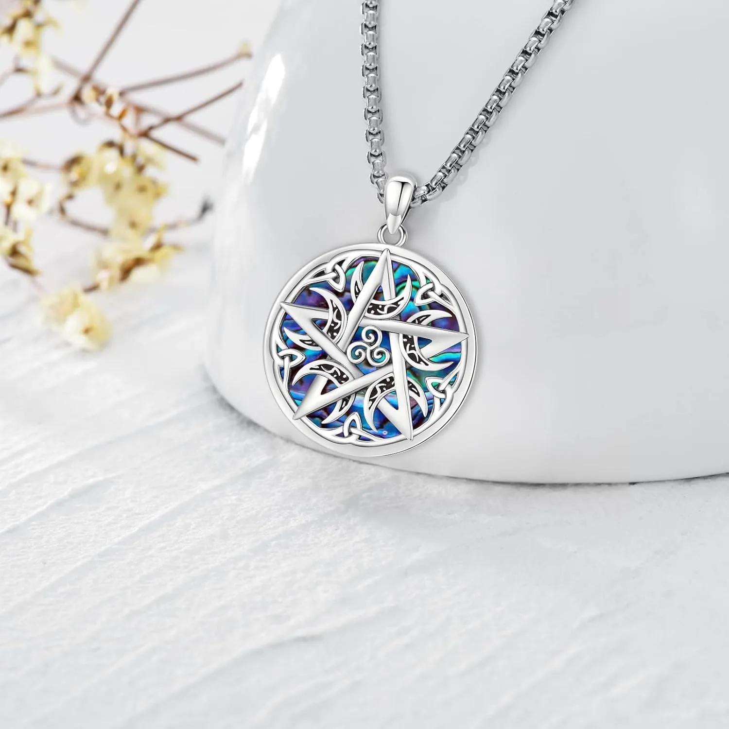 Pentagram/Sun Moon/Celtic Witches Knot/Santa Muerte/Triple Moon Goddess/Hecate Necklace Sterling Silver Magic Wiccan Pagan Amulet Jewelry for Women Men