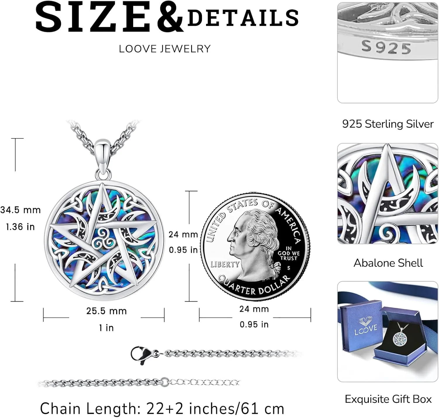 Pentagram/Sun Moon/Celtic Witches Knot/Santa Muerte/Triple Moon Goddess/Hecate Necklace Sterling Silver Magic Wiccan Pagan Amulet Jewelry for Women Men