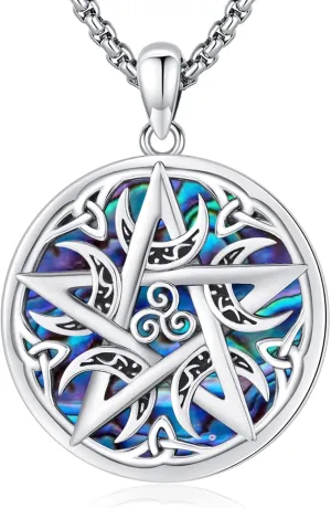 Pentagram/Sun Moon/Celtic Witches Knot/Santa Muerte/Triple Moon Goddess/Hecate Necklace Sterling Silver Magic Wiccan Pagan Amulet Jewelry for Women Men