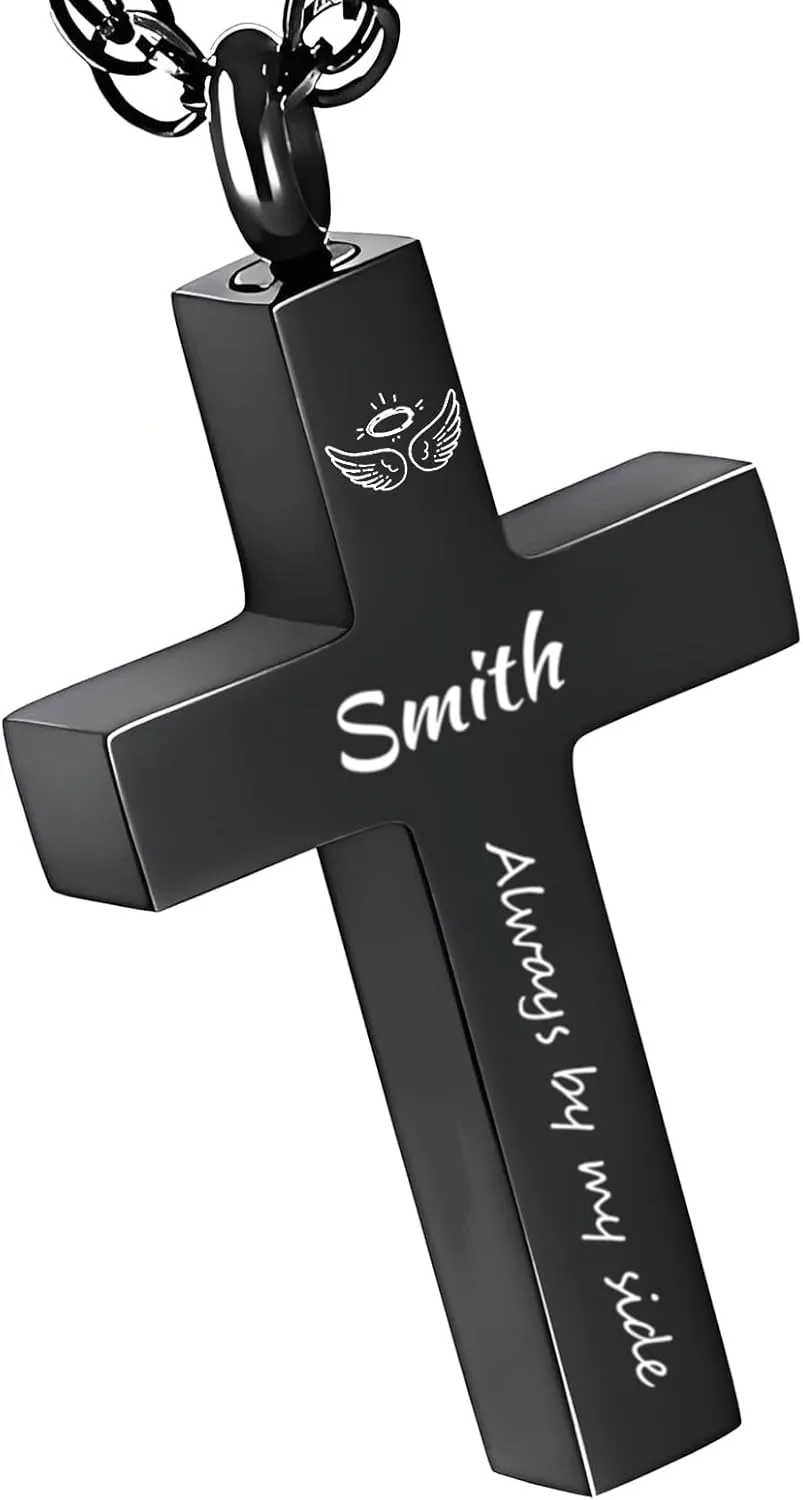 Personalized Cross Urn Necklaces for Ashes, Custom Name Stainless Steel Cremation Keepsake Jewelry Holder Memorial Pendant Necklace for Men and Women