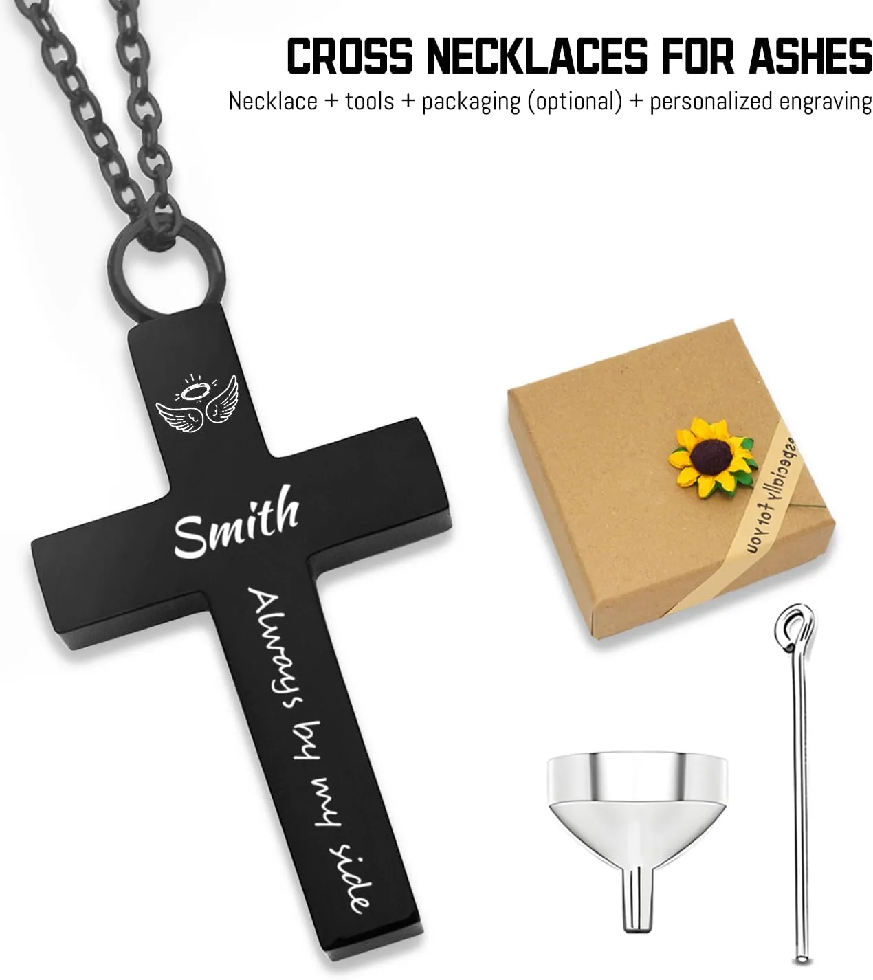 Personalized Cross Urn Necklaces for Ashes, Custom Name Stainless Steel Cremation Keepsake Jewelry Holder Memorial Pendant Necklace for Men and Women