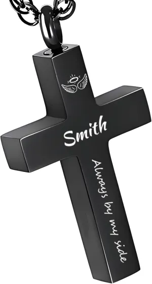 Personalized Cross Urn Necklaces for Ashes, Custom Name Stainless Steel Cremation Keepsake Jewelry Holder Memorial Pendant Necklace for Men and Women