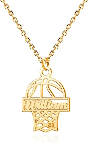 Personalized Football Basketball Soccer Baseball Team Inspiration Gifts Jersey Number Name Necklaces for Men Athletes Sport Pendant Stainless Steel Number Chain for Boys